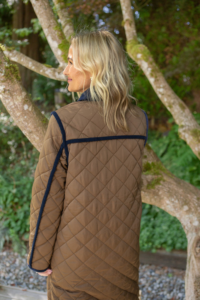 Quilted Long Coat - Cognac