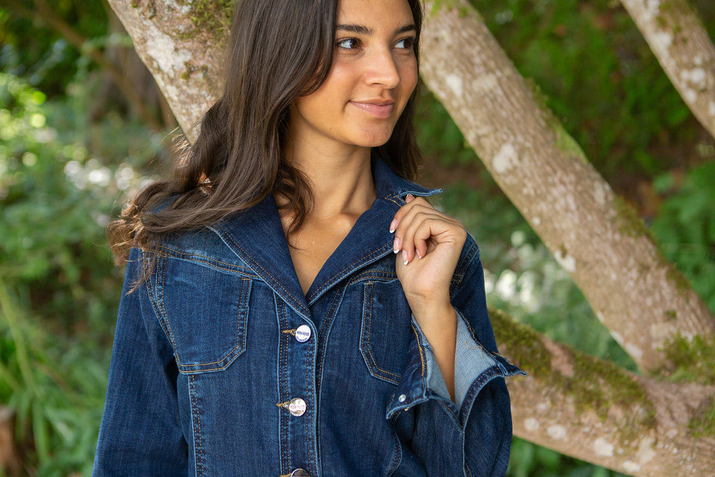 Stretchy Button Up Denim Dress With Belt