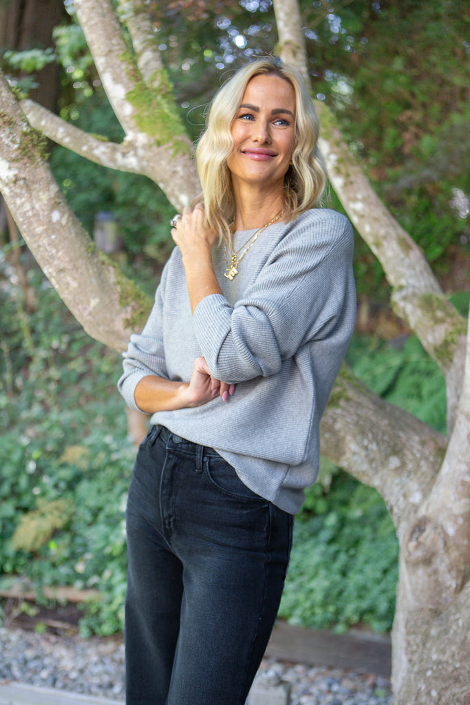 Ribbed Knit Sweater - Grey