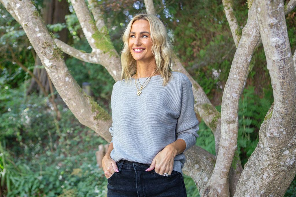 Ribbed Knit Sweater - Grey