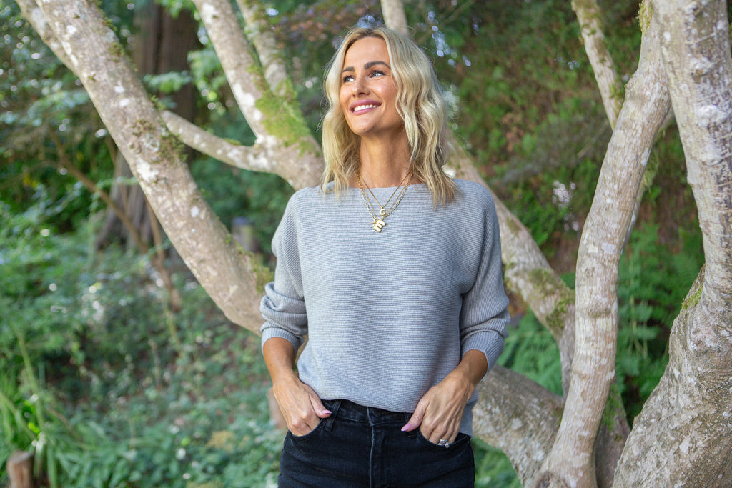 Ribbed Knit Sweater - Grey