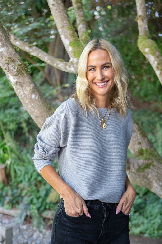 Ribbed Knit Sweater - Grey