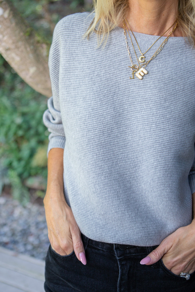 Ribbed Knit Sweater - Grey