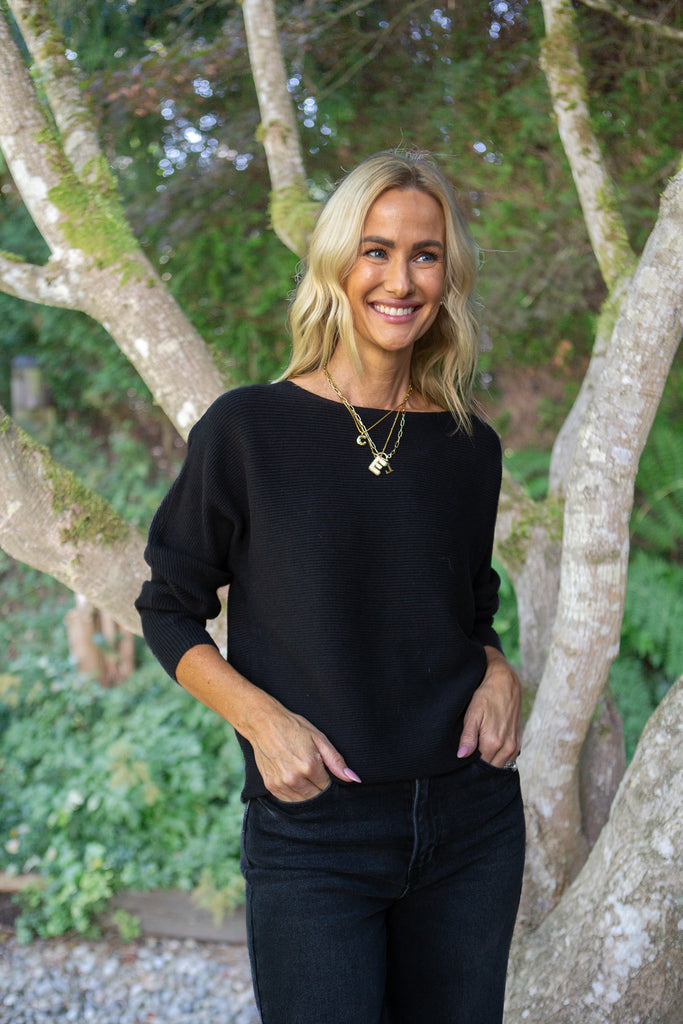 Ribbed Knit Sweater - Black