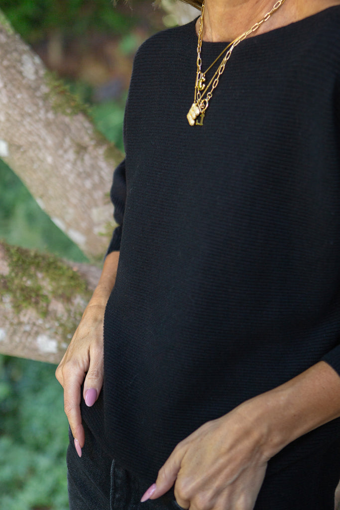 Ribbed Knit Sweater - Black