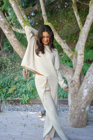 Waffle Textured Sweater & Pant Set - Charcoal