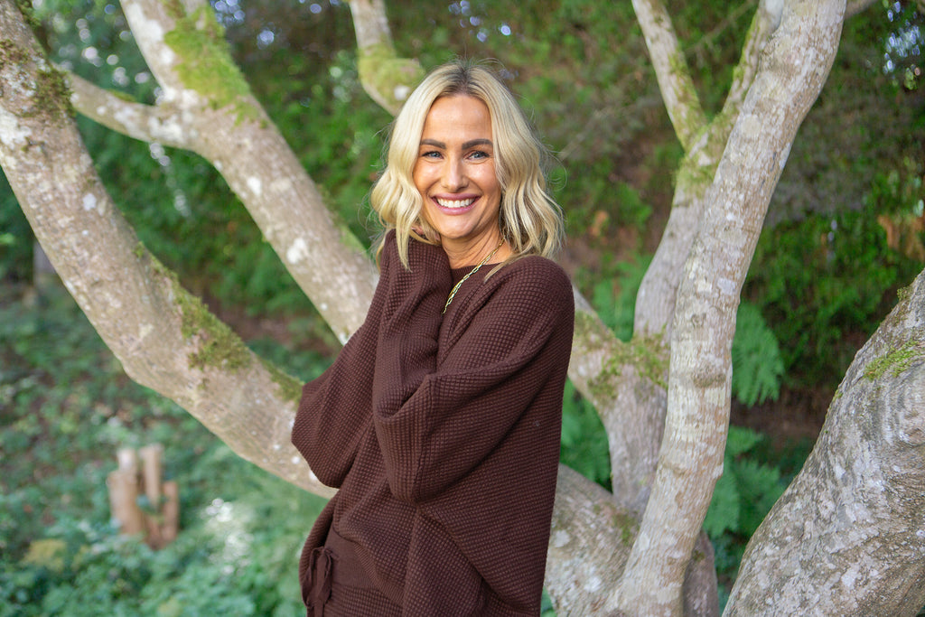 Waffle Textured Sweater & Pant Set - Cacao