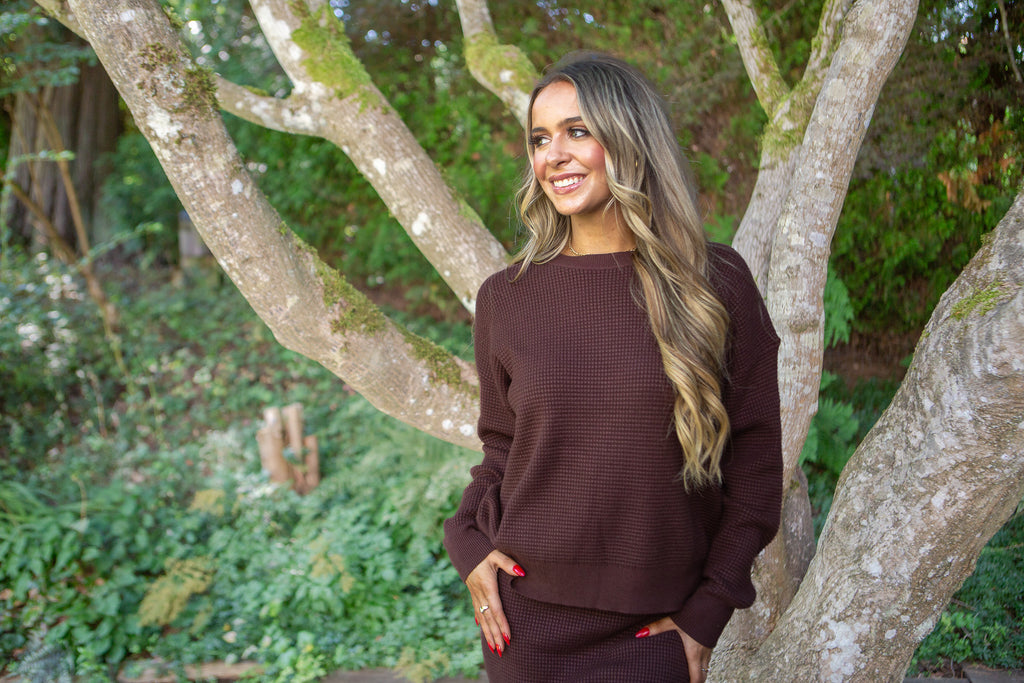 Waffle Sweater & Skirt Set - Cacao