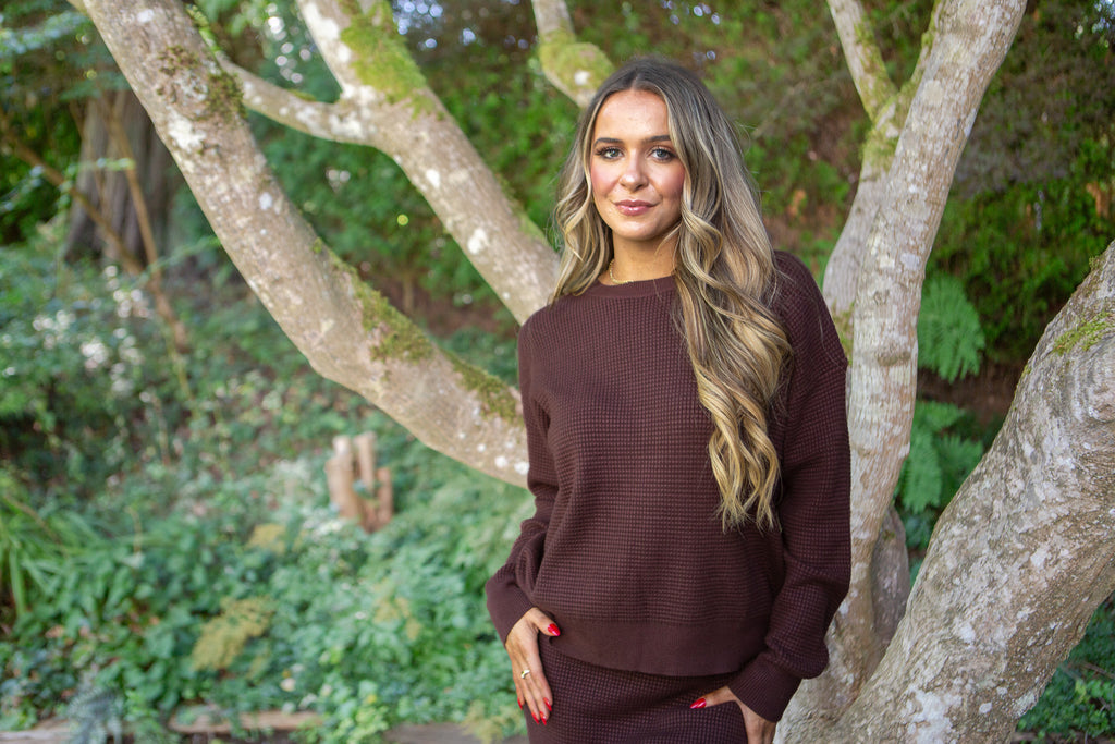 Waffle Sweater & Skirt Set - Cacao