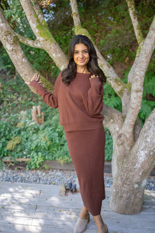 Waffle Textured Sweater & Pant Set - Charcoal