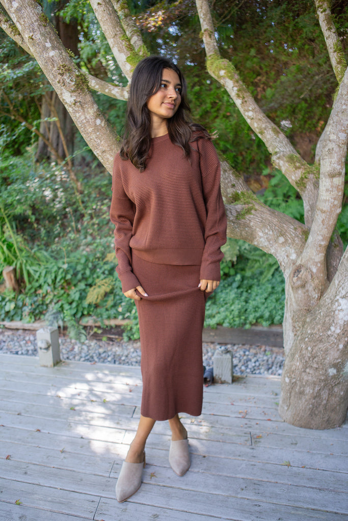 Waffle Sweater & Skirt Set - Puce