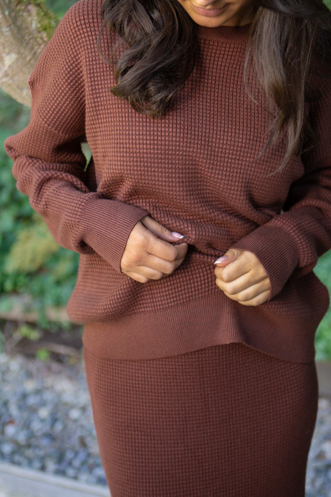 Waffle Sweater & Skirt Set - Puce