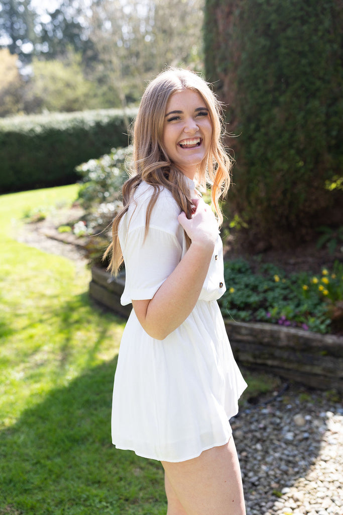 Romper Button Up - White
