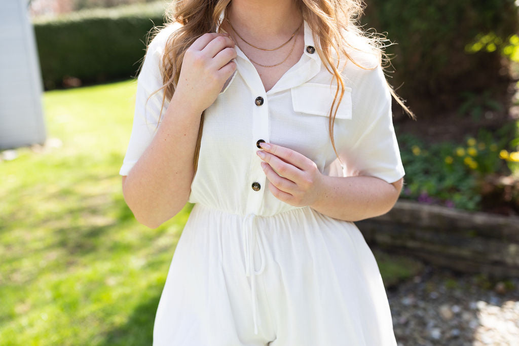 Romper Button Up - White