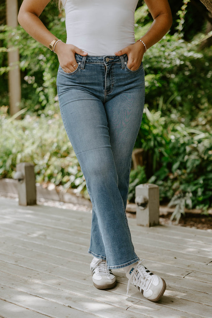 Mid Rise Slim Wide Leg Denim