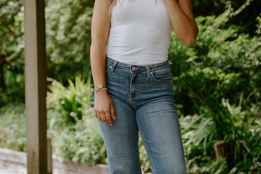 Mid Rise Slim Wide Leg Denim