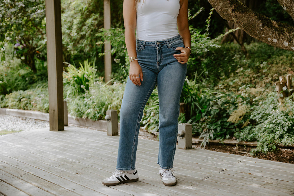 Mid Rise Slim Wide Leg Denim