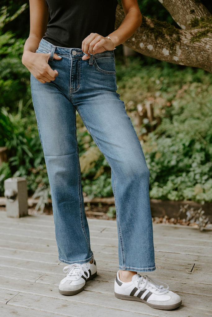 Mid Rise Slim Wide Leg Denim