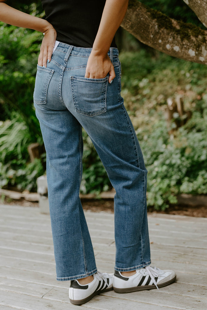 Mid Rise Slim Wide Leg Denim
