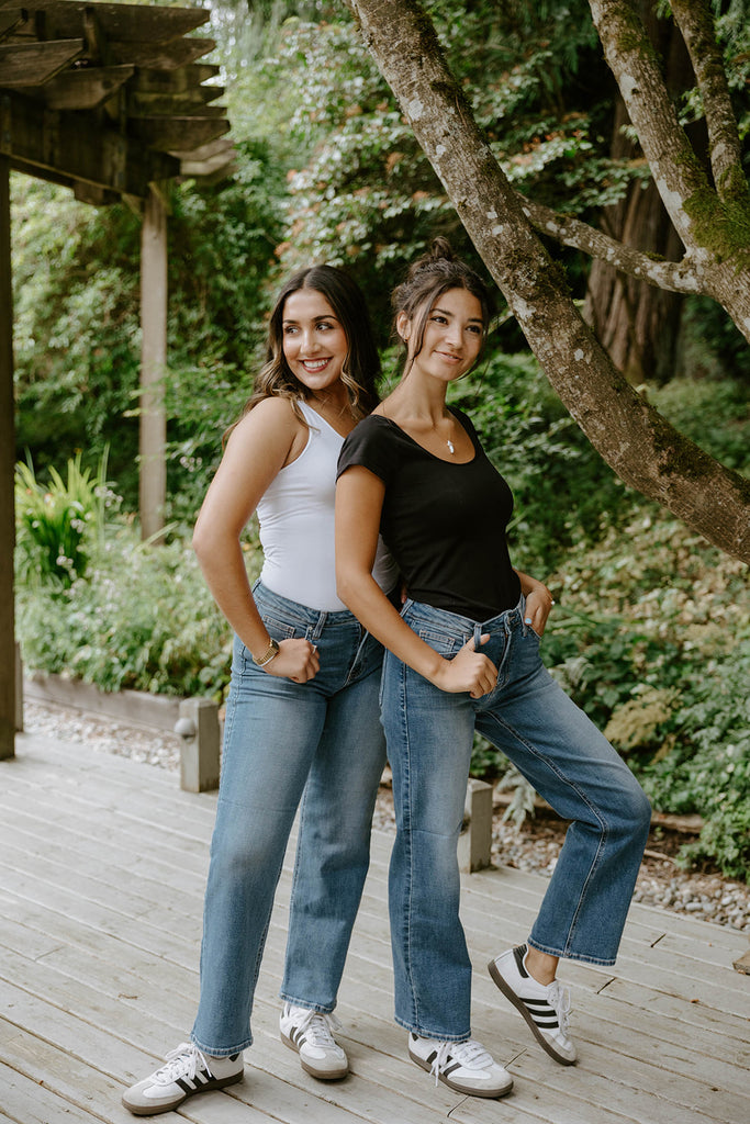 Mid Rise Slim Wide Leg Denim