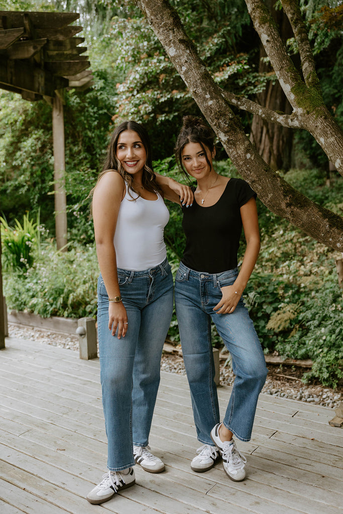 Mid Rise Slim Wide Leg Denim