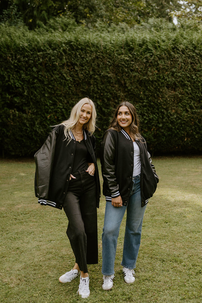 Bomber Jacket with Custom Name & Number - Black Melton Fabric Bomber Jacket