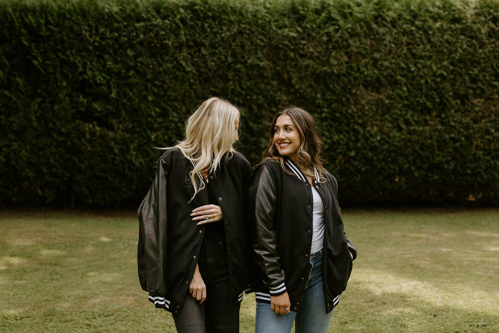 Bomber Jacket with Custom Name - Black Melton Fabric Bomber Jacket