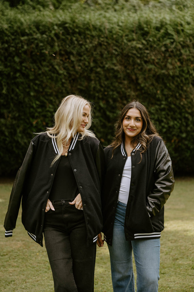 Bomber Jacket with Custom Name - Black Melton Fabric Bomber Jacket
