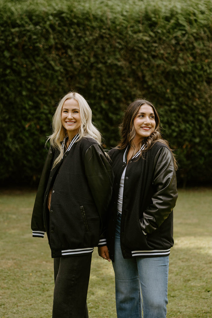 Bomber Jacket with Custom Name - Black Melton Fabric Bomber Jacket