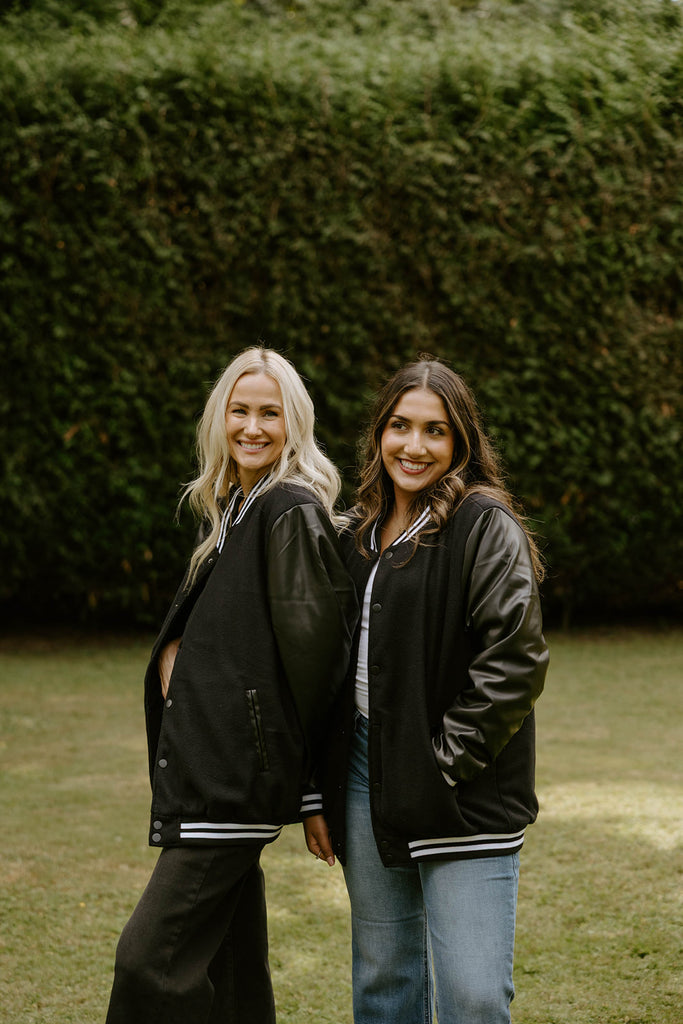 Bomber Jacket with Custom Name & Number - Black Melton Fabric Bomber Jacket