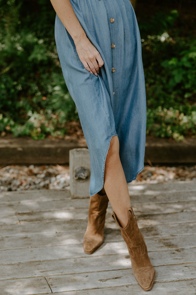 Collared Button Down Belted Midi Dress