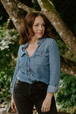 Button Up Blouse With Pocket - Cream