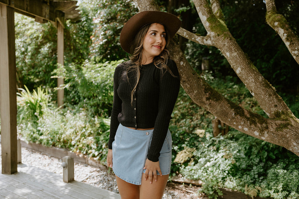 Cable Knit Lightweight Cardigan - Black