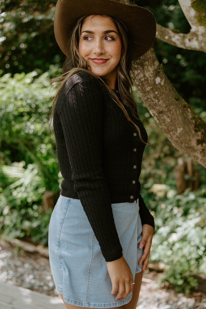 Cable Knit Lightweight Cardigan - Black