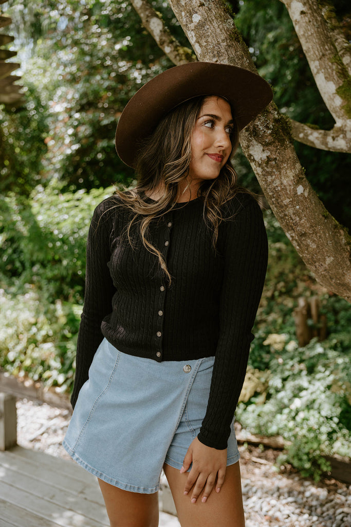 Cable Knit Lightweight Cardigan - Black