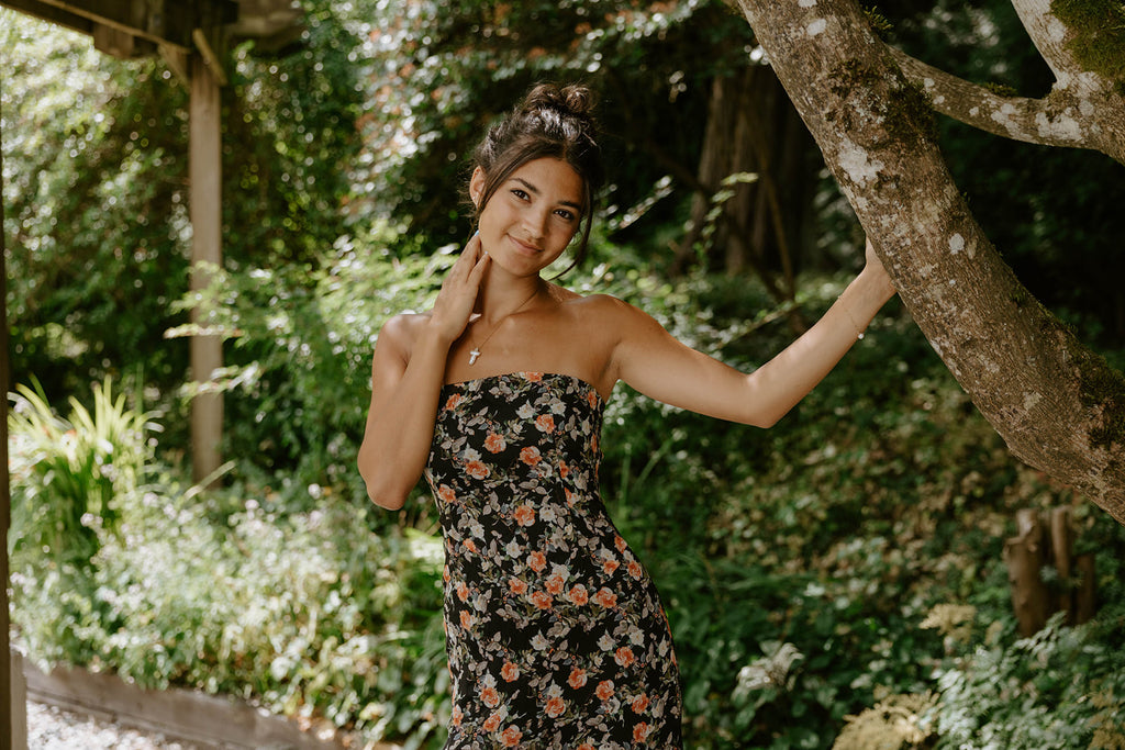 Floral/Black Strapless Maxi