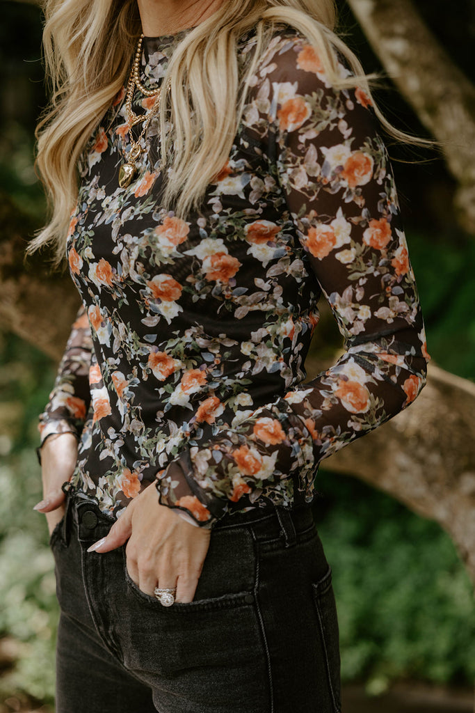 Sheer Black Floral Shirt