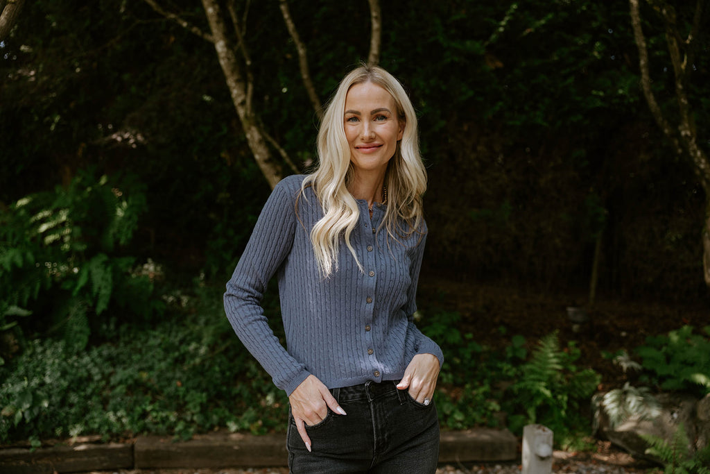 Cable Knit Lightweight Cardigan - Dusty Navy