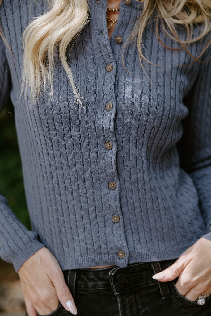 Cable Knit Lightweight Cardigan - Dusty Navy