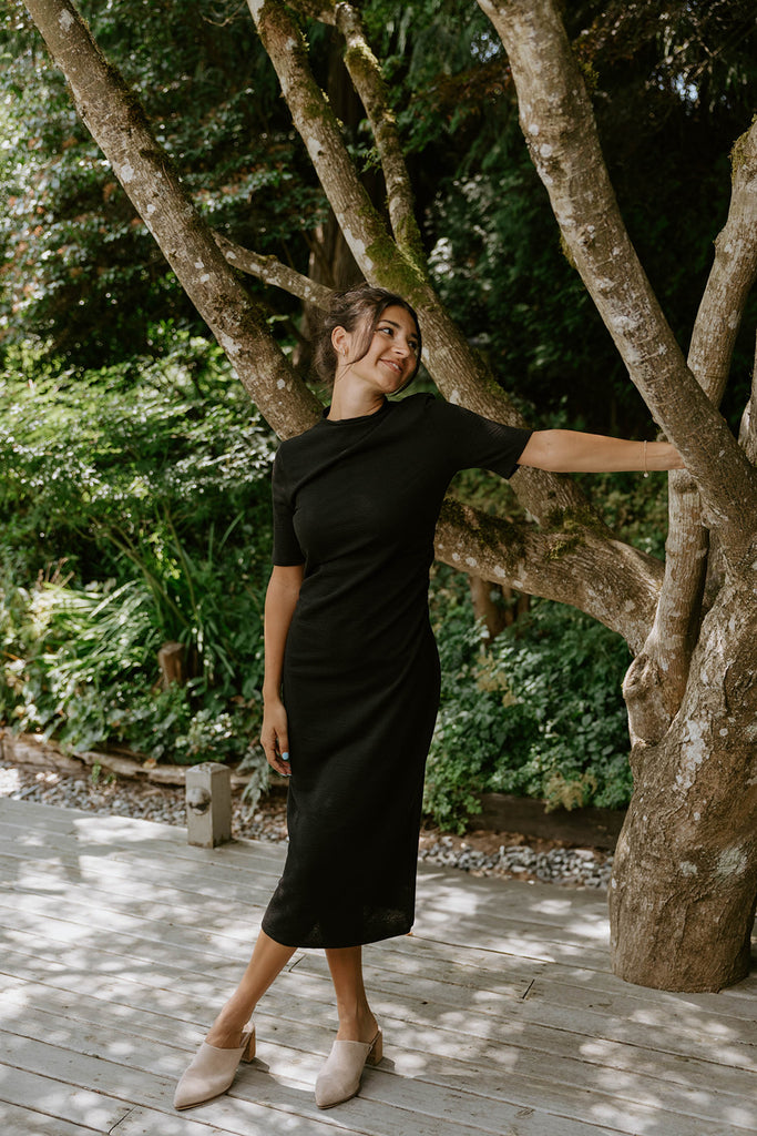 Black Side Ruched Dress