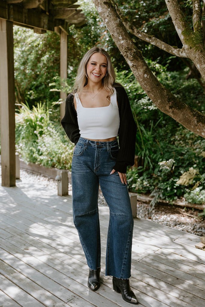 Square Neck Ribbed Crop Tank - White