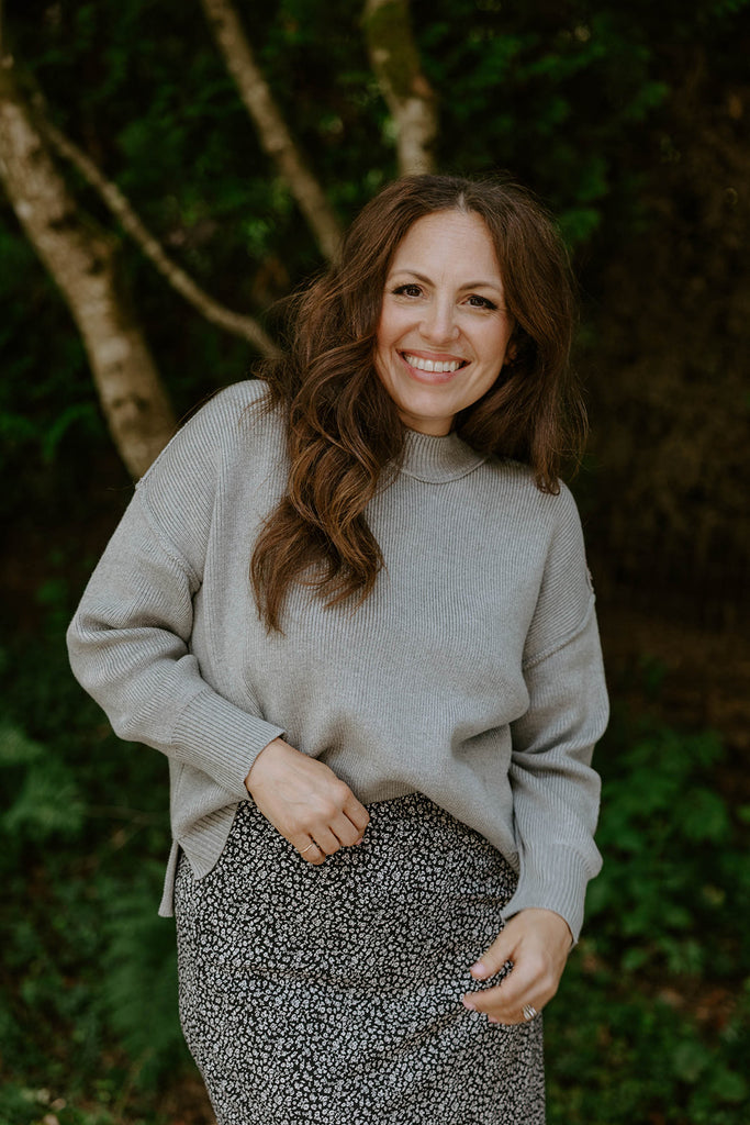 Ribbed Drop Shoulder Sweater - Grey