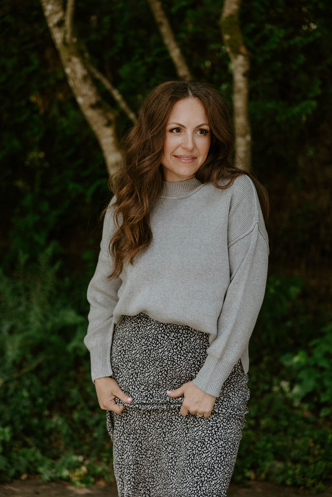 Ribbed Drop Shoulder Sweater - Grey