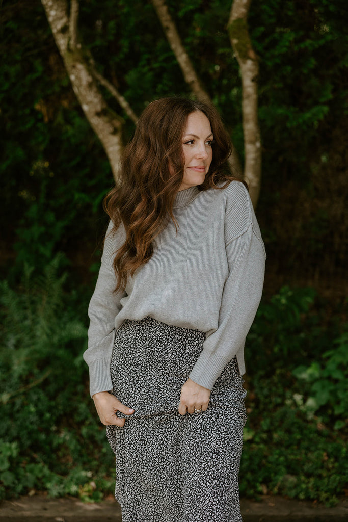 Ribbed Drop Shoulder Sweater - Grey
