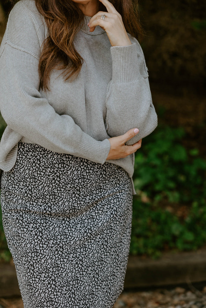 Ribbed Drop Shoulder Sweater - Grey