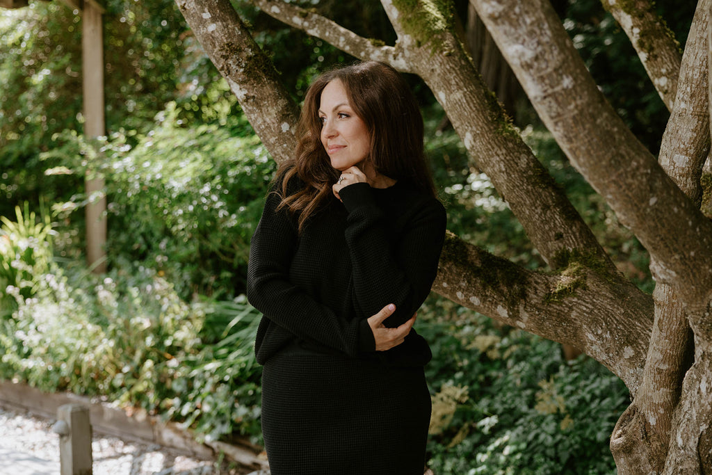 Waffle Sweater & Skirt Set - Black