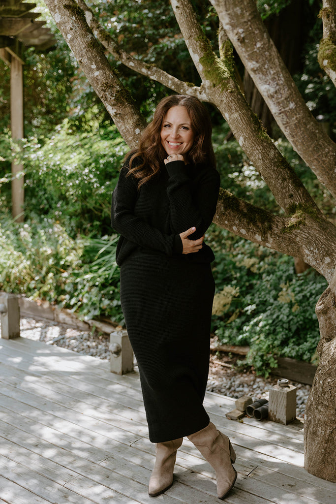 Waffle Sweater & Skirt Set - Black