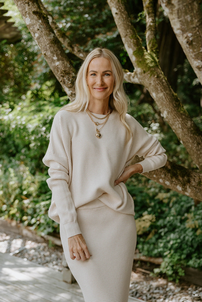 Waffle Sweater & Skirt Set - Oat