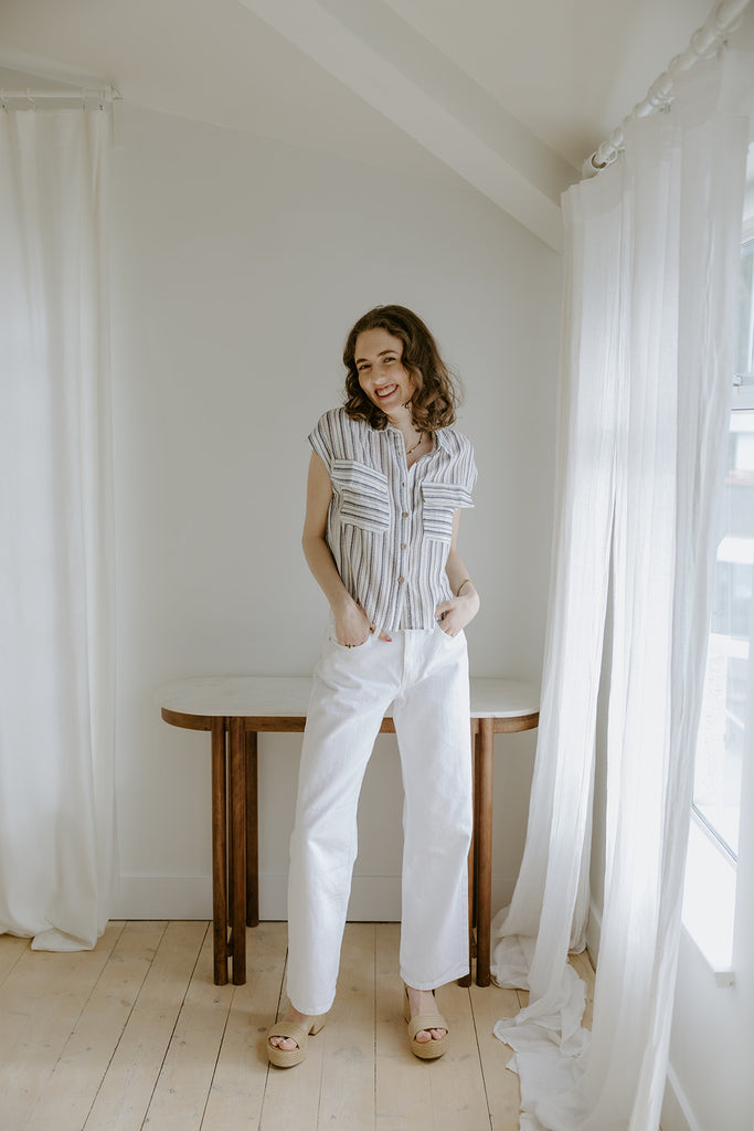 White Button Up With Blue Stripe