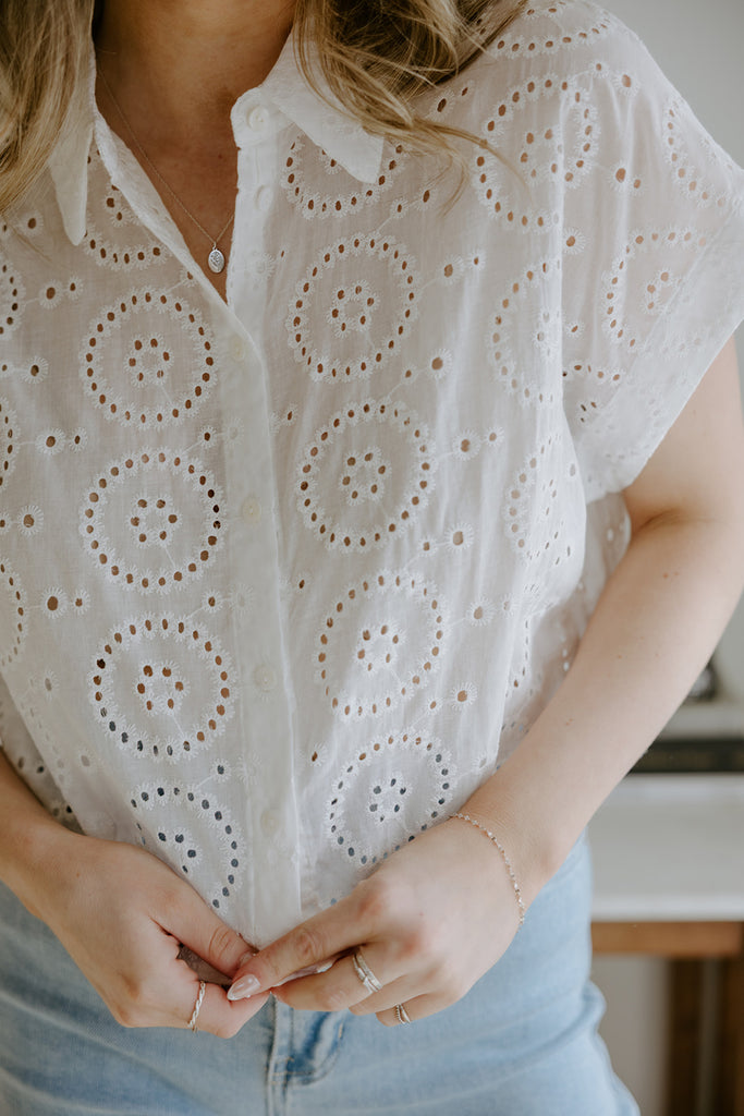 White Eyelet Button Up
